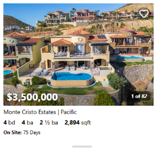 Golf course estate in Quivira Los Cabos with shaded patio, built-in BBQ, and sunset views